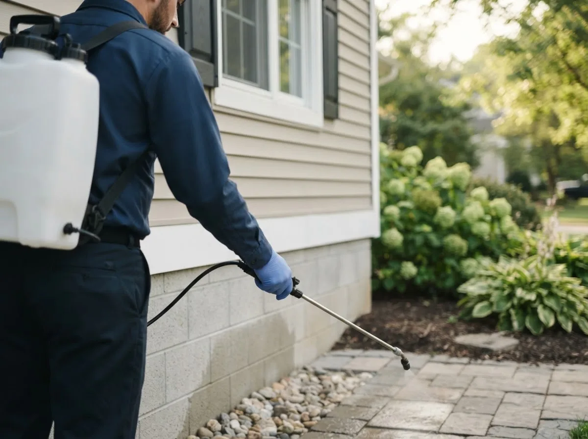 Pest control technician inspecting a home in Greenwood, CA
